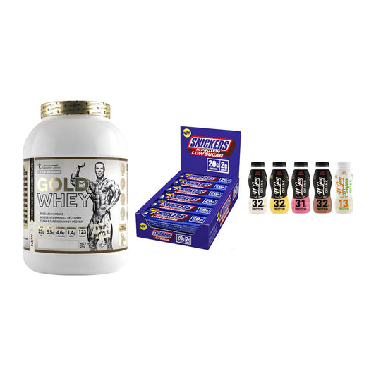 Schokolade Geschmacks-Trio: Kevin Levrone Gold Whey + 2 weitere – alle enthaltenen Artikel
