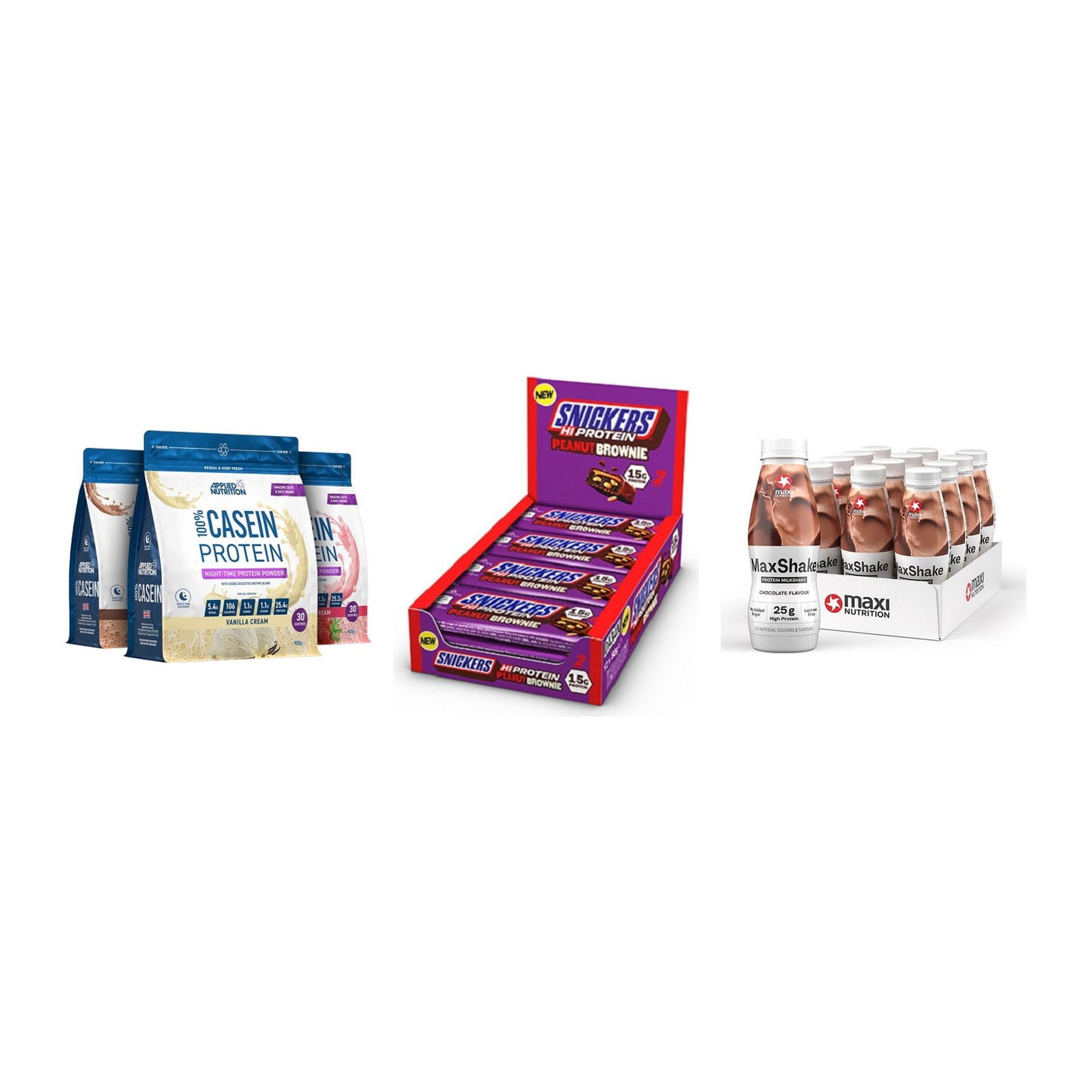 Schokolade Geschmacks-Trio: Applied + 3× Snickers + 2× MaxiNutritio – alle enthaltenen Artikel