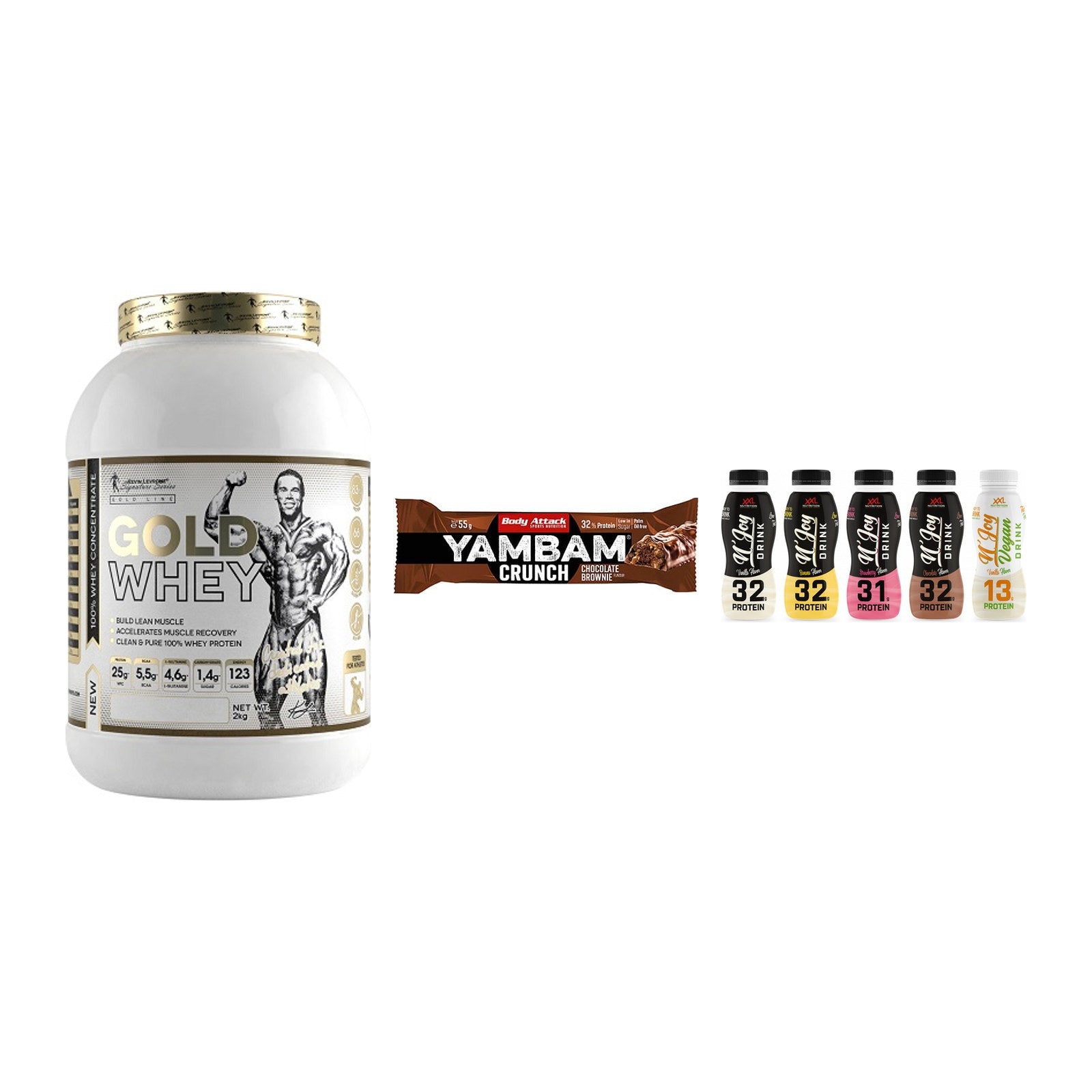 Schokolade Geschmacks-Trio: Kevin Levrone + 3× Body Attack + 1 weitere – alle enthaltenen Artikel