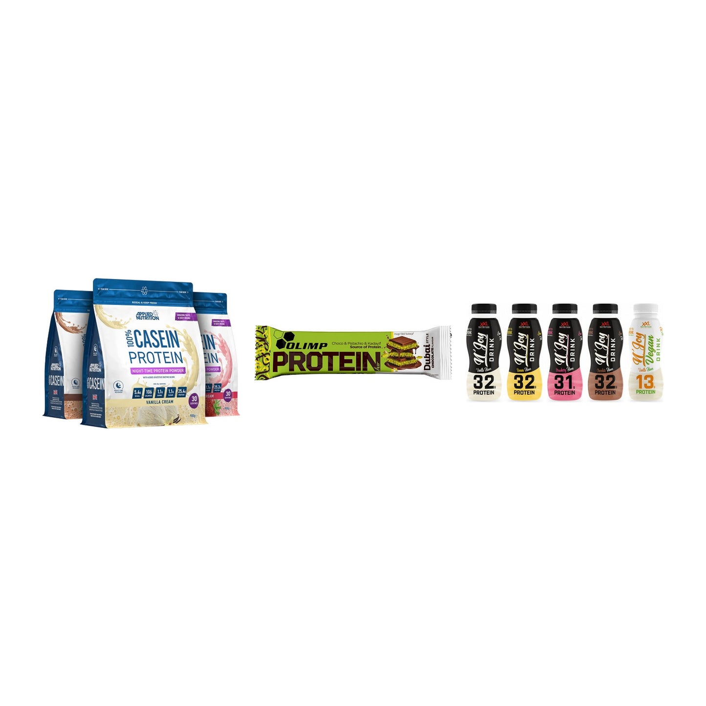 Schokolade Geschmacks-Trio: Applied + 3× Olimp Protein + 1 weitere – alle enthaltenen Artikel