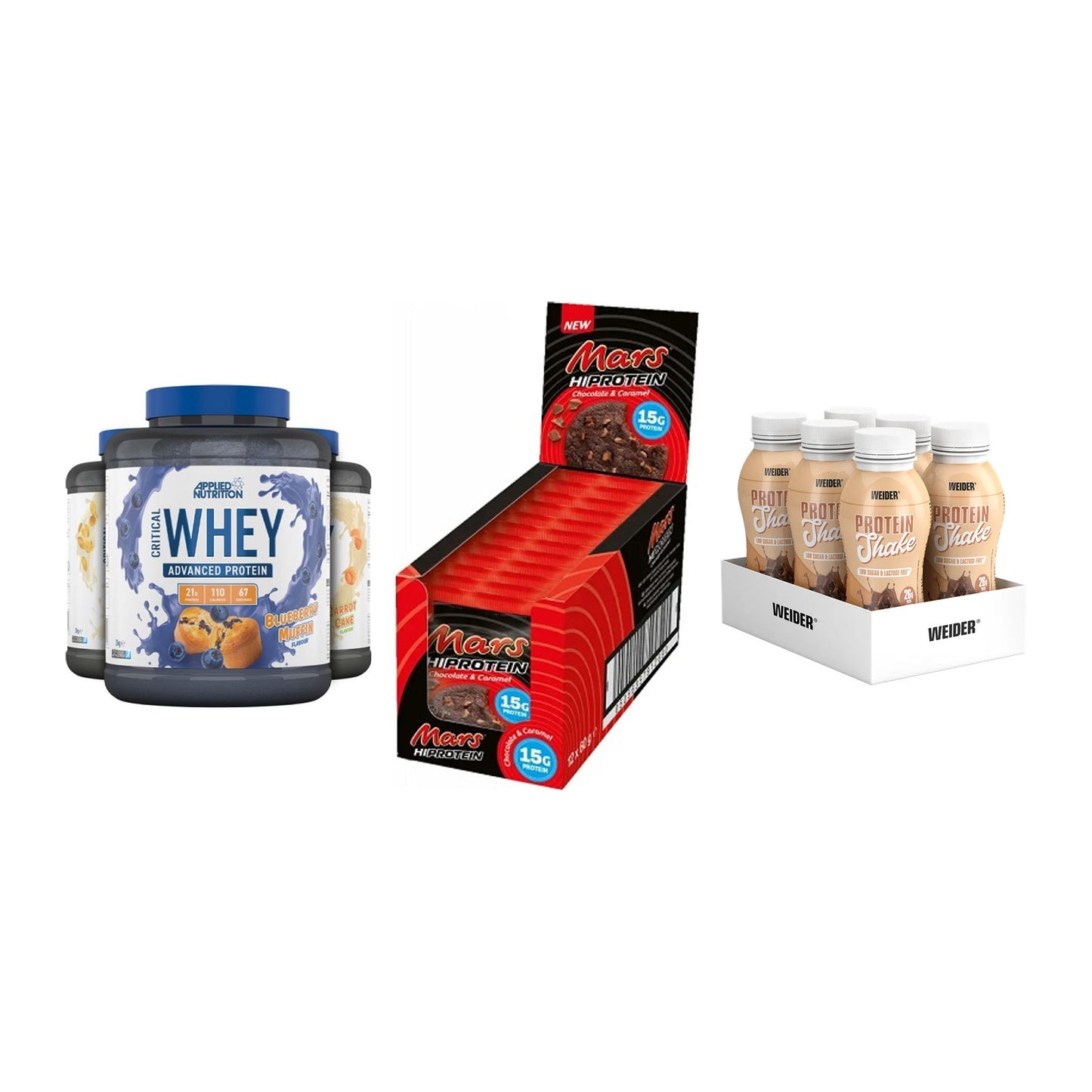 Schokolade Geschmacks-Trio: Applied + 3× Mars High + 2× Weider PROTE – alle enthaltenen Artikel