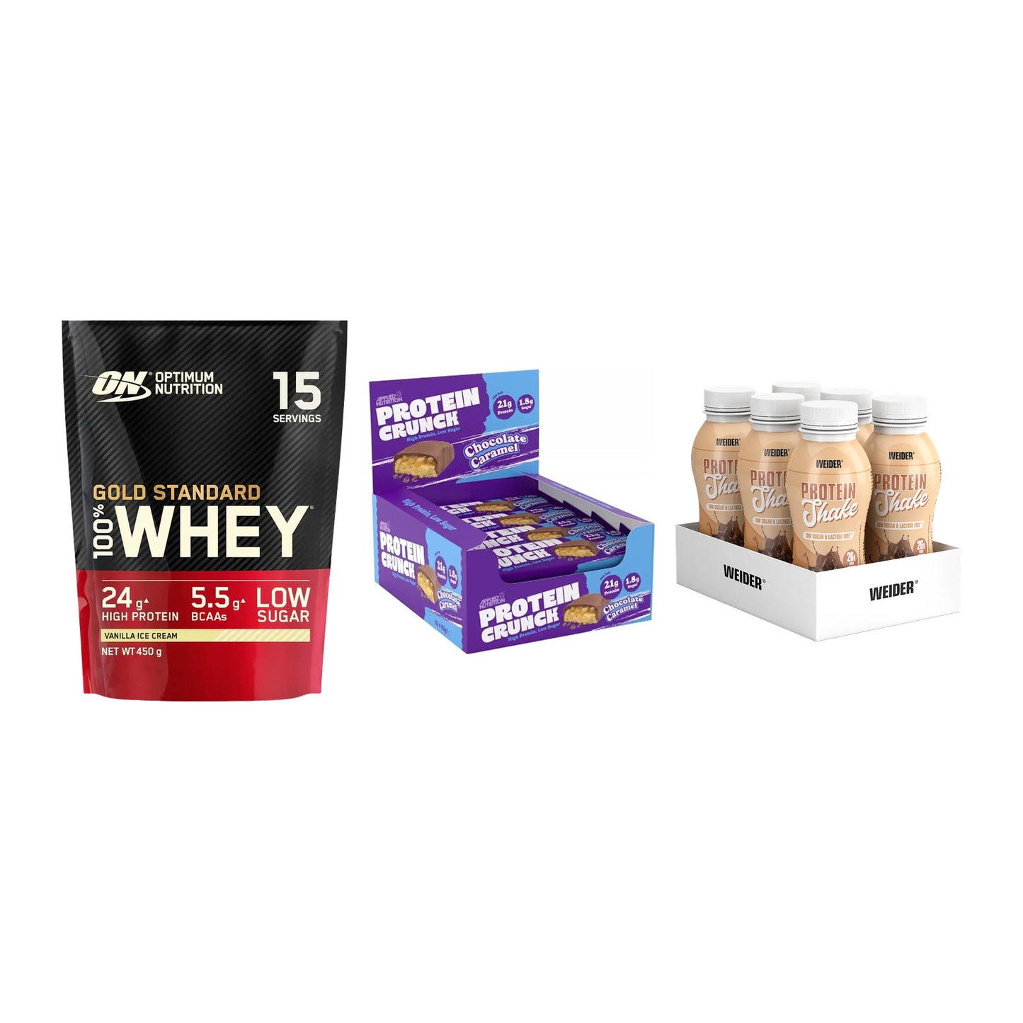 Schokolade Geschmacks-Trio: ON Whey Gold + 3× Applied + 1 weitere – alle enthaltenen Artikel