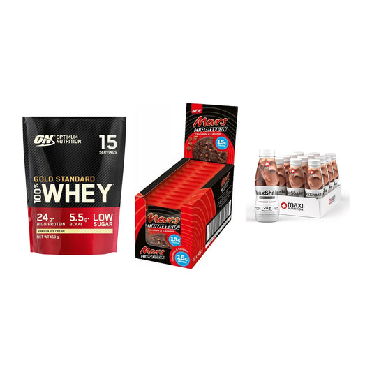 Schokolade Geschmacks-Trio: ON Whey Gold + 3× Mars High + 1 weitere – alle enthaltenen Artikel