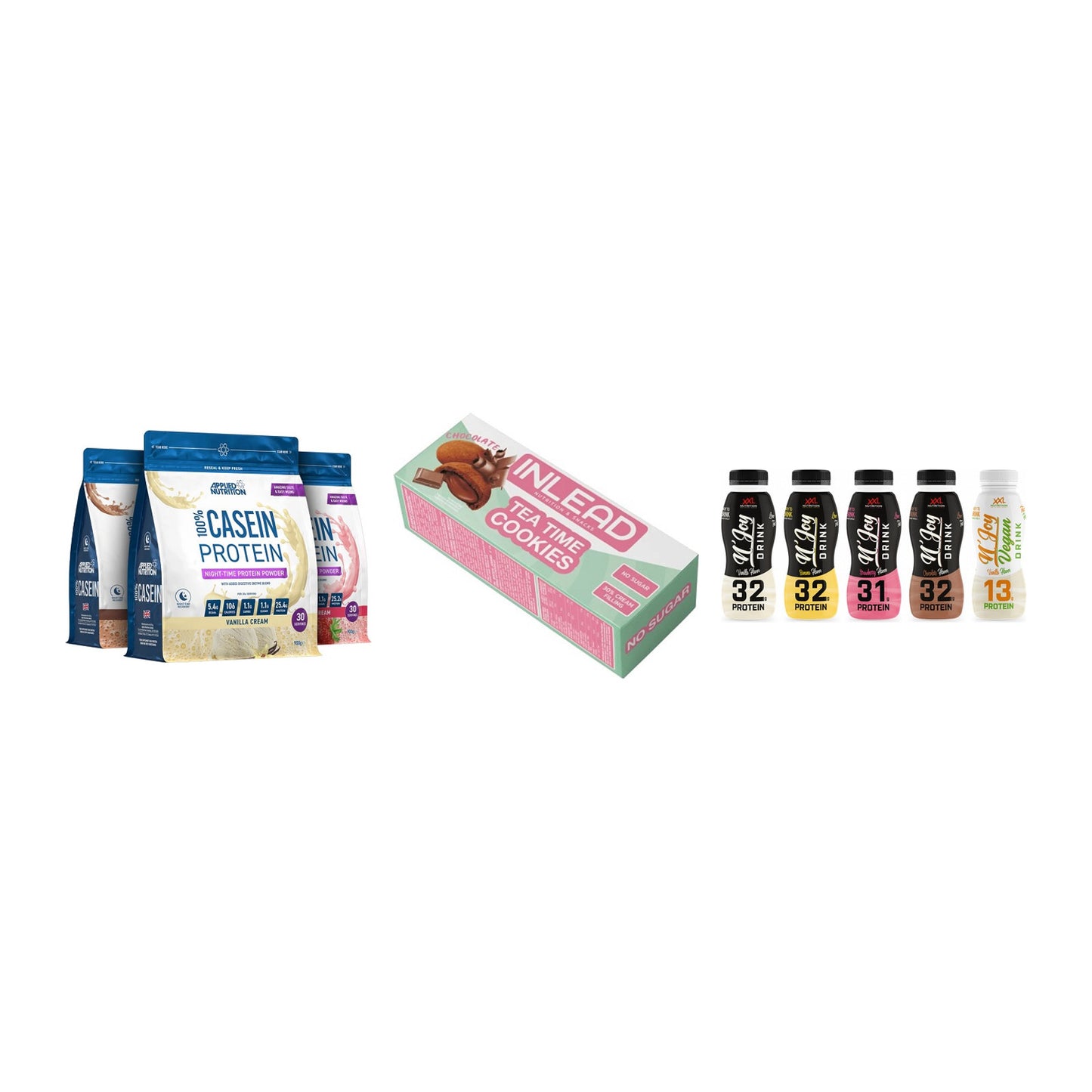 Schokolade Geschmacks-Trio: Applied + 3× INLEAD Tea + 2× XXL Nutritio – alle enthaltenen Artikel