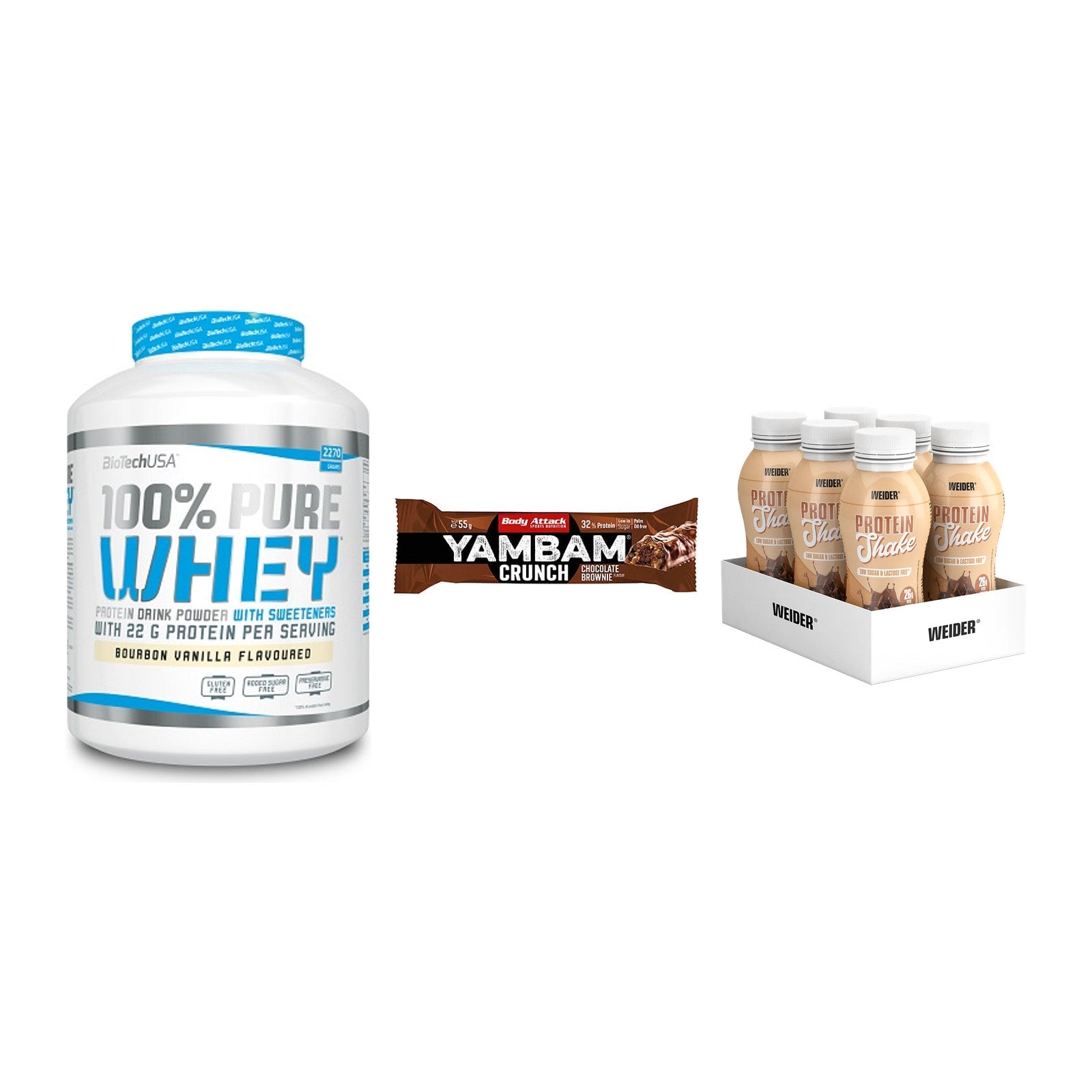 Schokolade Geschmacks-Trio: BioTech 100% + 3× Body Attack + 1 weitere – alle enthaltenen Artikel