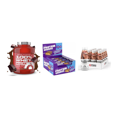 Schokolade Geschmacks-Trio: Scitec 100% + 3× Applied + 2× MaxiNutritio – alle enthaltenen Artikel