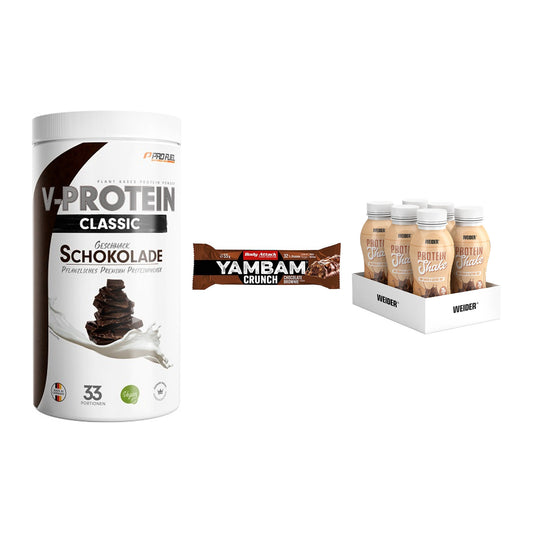 Schokolade Geschmacks-Trio: ProFuel + 3× Body Attack + 2× Weider PROTE – alle enthaltenen Artikel