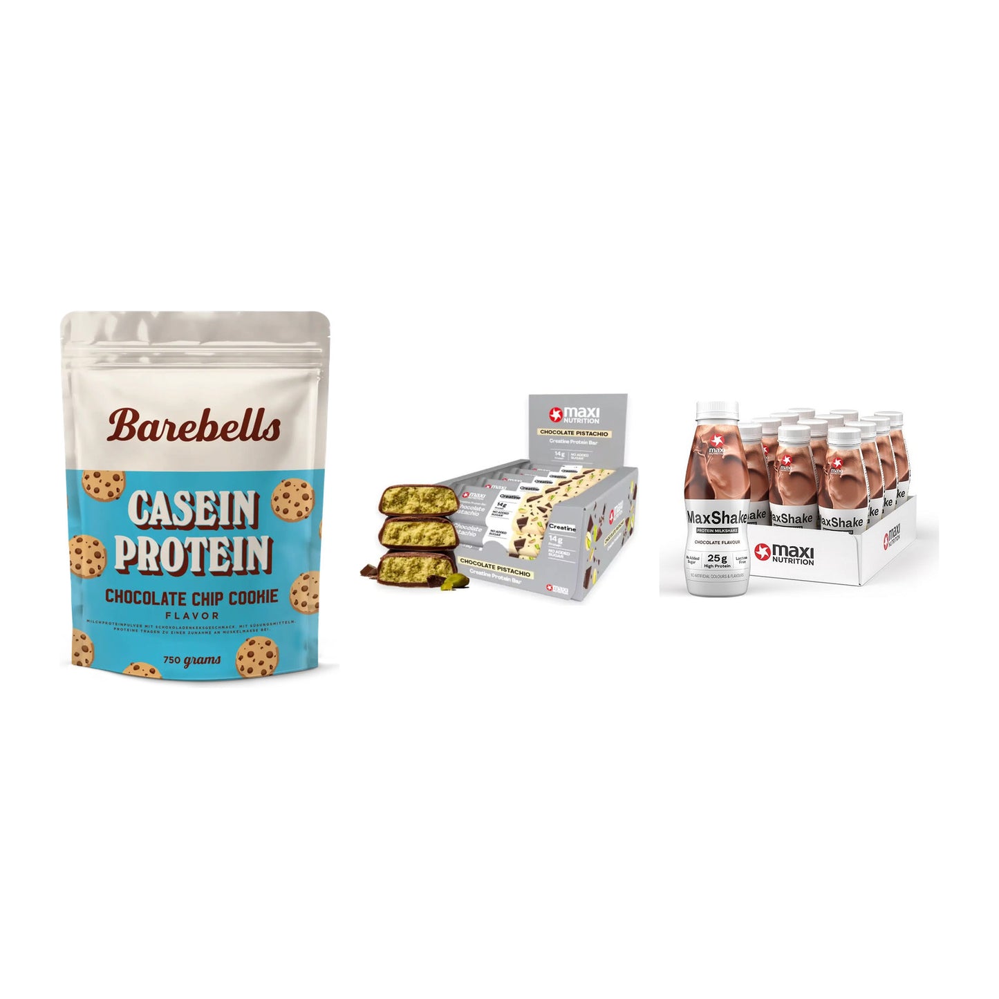 Schokolade Geschmacks-Trio: Barebells + 3× MaxiNutrition + 1 weitere – alle enthaltenen Artikel