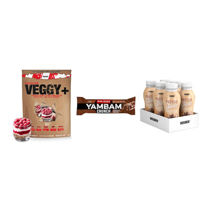 Schokolade Geschmacks-Trio: Sinob VEGGY + 3× Body Attack + 1 weitere – alle enthaltenen Artikel
