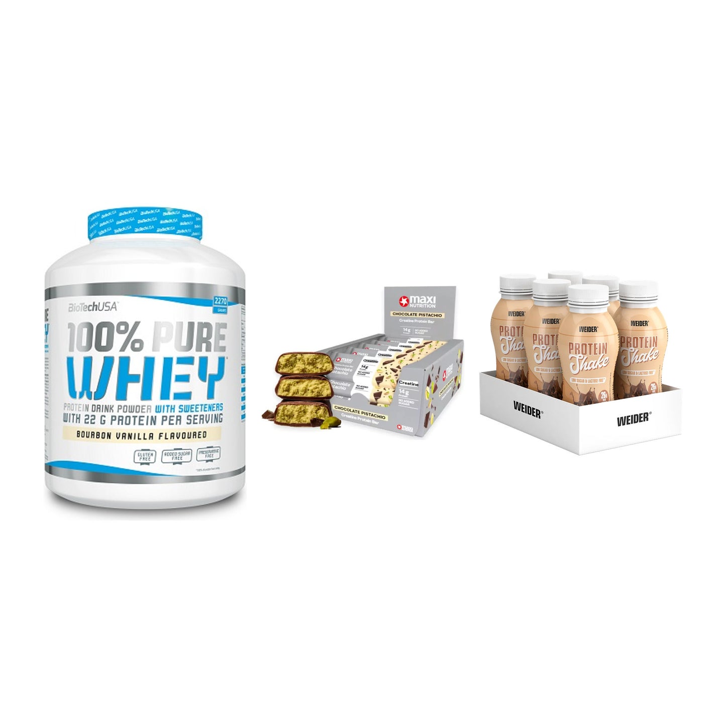 Schokolade Geschmacks-Trio: BioTech 100% Pure Whey + 2 weitere – alle enthaltenen Artikel
