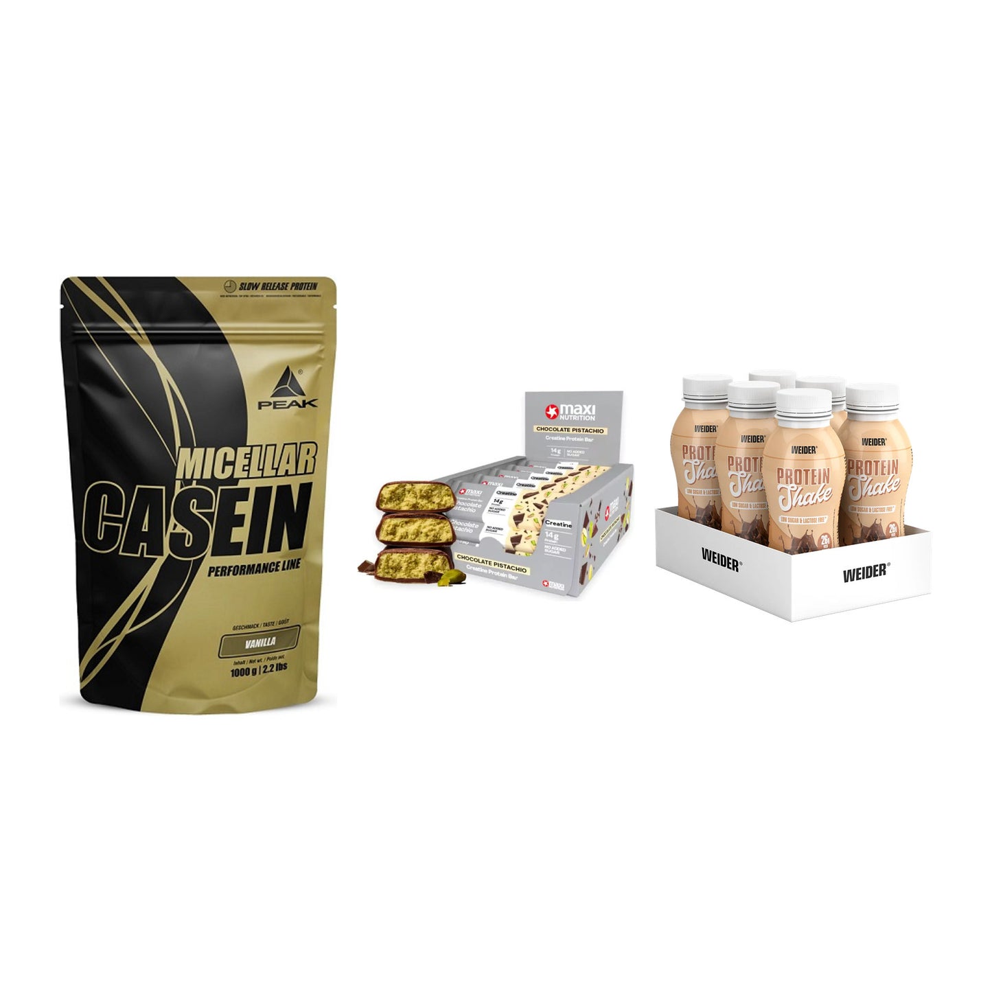 Schokolade Geschmacks-Trio: Peak Micellar Casein + 2 weitere – alle enthaltenen Artikel