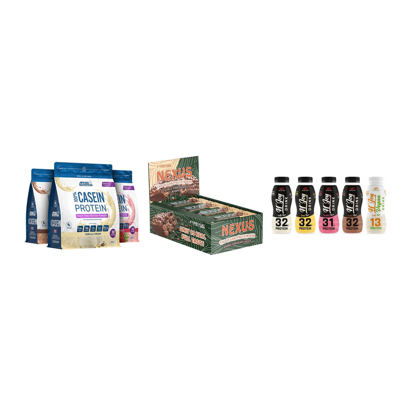 Schokolade Geschmacks-Trio: Applied + 3× ProFuel + 2× XXL Nutritio – alle enthaltenen Artikel