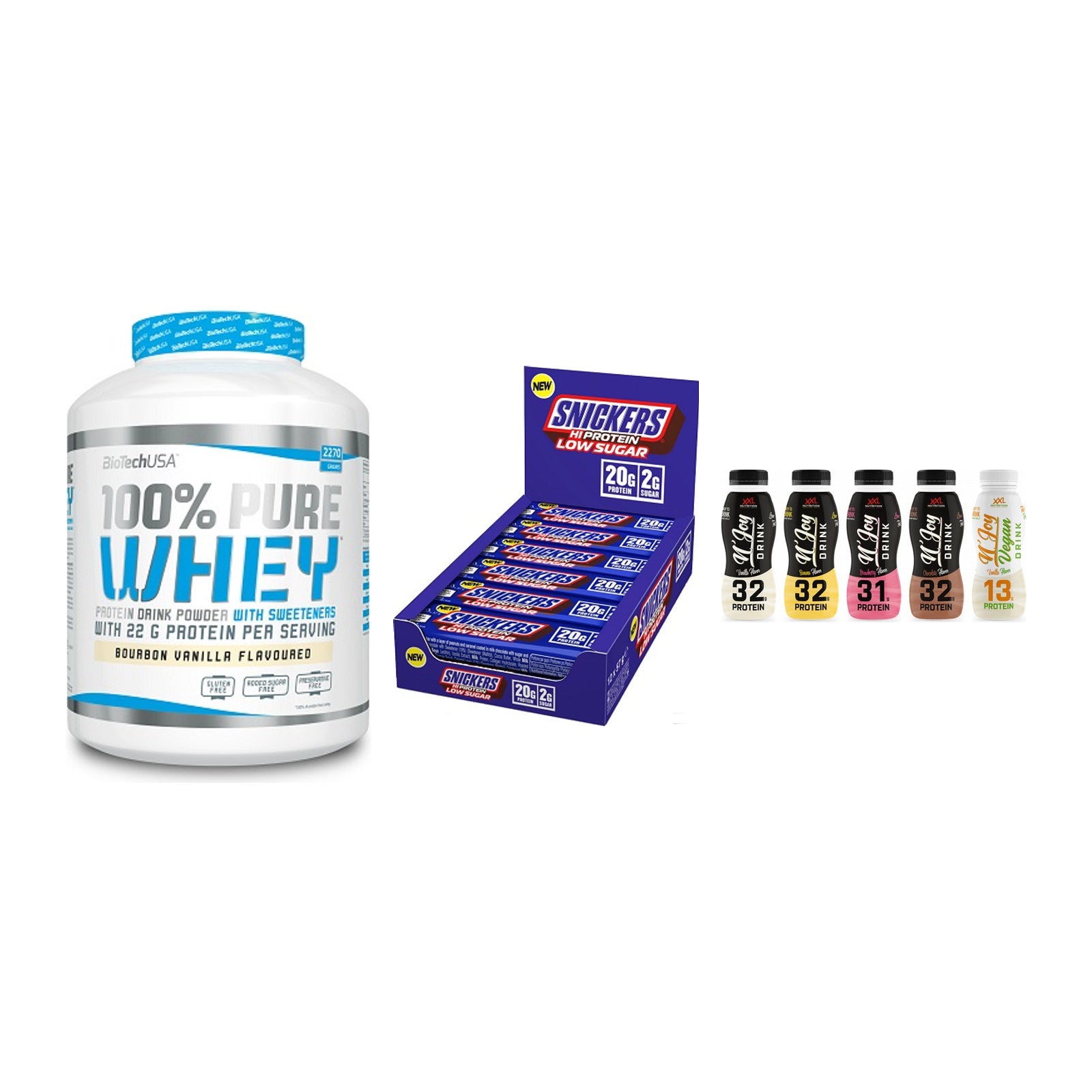 Schokolade Geschmacks-Trio: BioTech 100% + 3× Snickers LOW + 1 weitere – alle enthaltenen Artikel