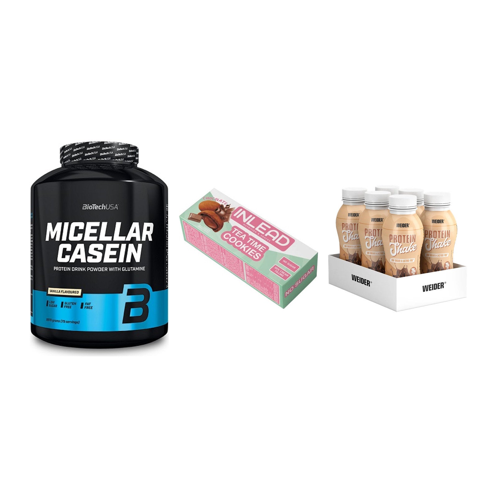 Schokolade Geschmacks-Trio: BioTech + 3× INLEAD Tea + 2× Weider PROTE – alle enthaltenen Artikel