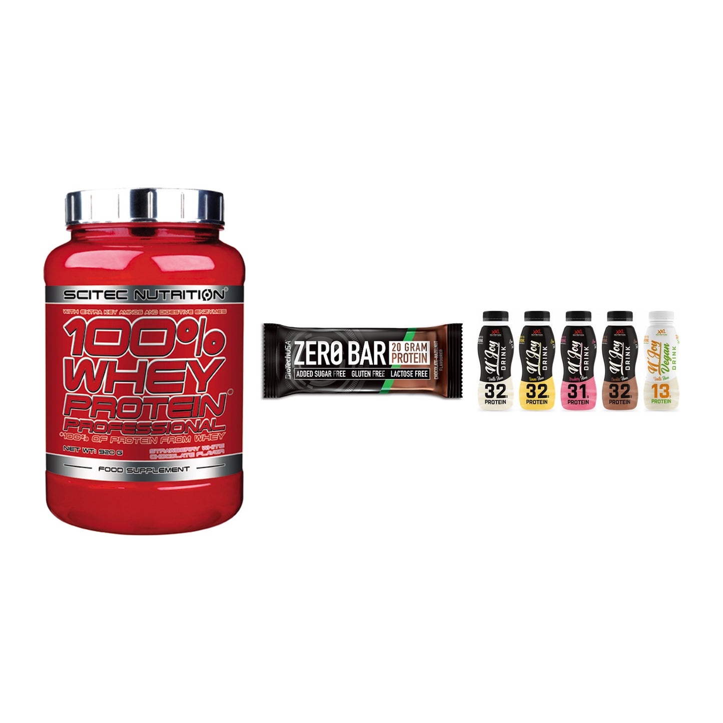 Schokolade Geschmacks-Trio: Scitec 100% + 3× BioTech Zero + 1 weitere – alle enthaltenen Artikel