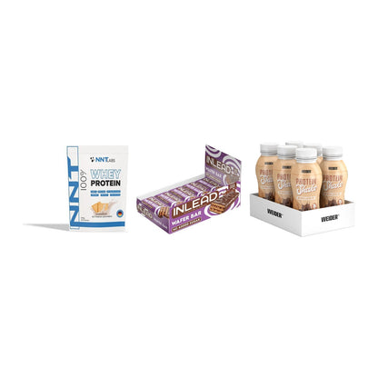 Schokolade Geschmacks-Trio: NNT Whey + 3× INLEAD Wafer Bar + 1 weitere – alle enthaltenen Artikel