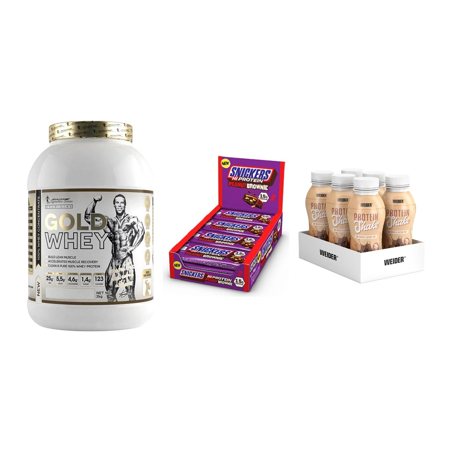 Schokolade Geschmacks-Trio: Kevin Levrone Gold Whey + 2 weitere – alle enthaltenen Artikel