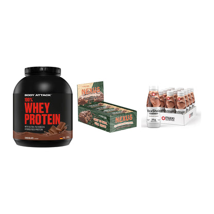 Schokolade Geschmacks-Trio: Body Attack + 3× ProFuel + 2× MaxiNutritio – alle enthaltenen Artikel