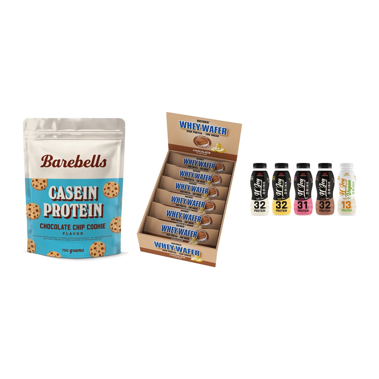Schokolade Geschmacks-Trio: Barebells + 3× Weider Whey + 1 weitere – alle enthaltenen Artikel