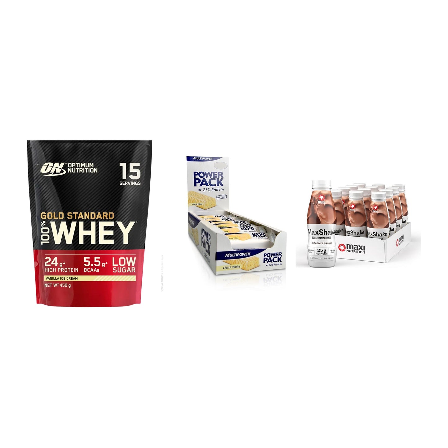 Schokolade Geschmacks-Trio: ON Whey Gold + 3× Multipower + 1 weitere – alle enthaltenen Artikel