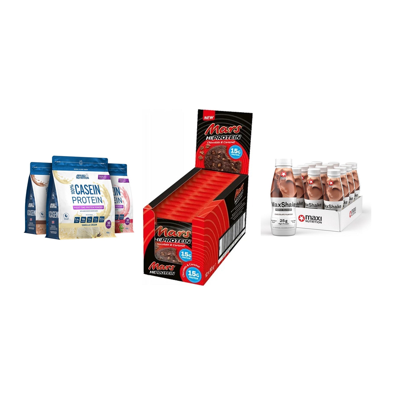 Schokolade Geschmacks-Trio: Applied + 3× Mars High + 2× MaxiNutritio – alle enthaltenen Artikel