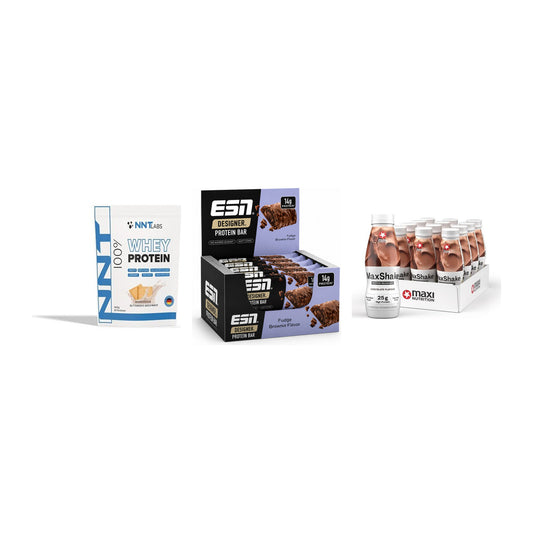 Schokolade Geschmacks-Trio: NNT Whey + 3× ESN Designer Bar + 1 weitere – alle enthaltenen Artikel