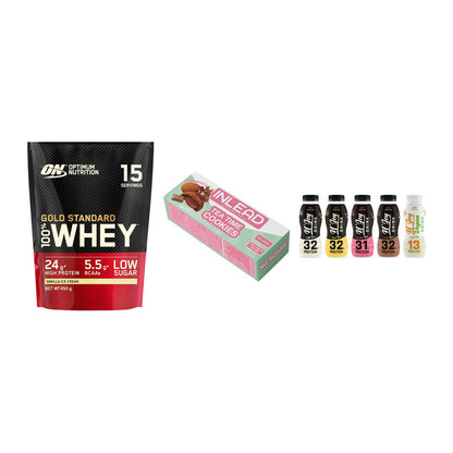 Schokolade Geschmacks-Trio: ON Whey Gold + 3× INLEAD Tea + 1 weitere – alle enthaltenen Artikel