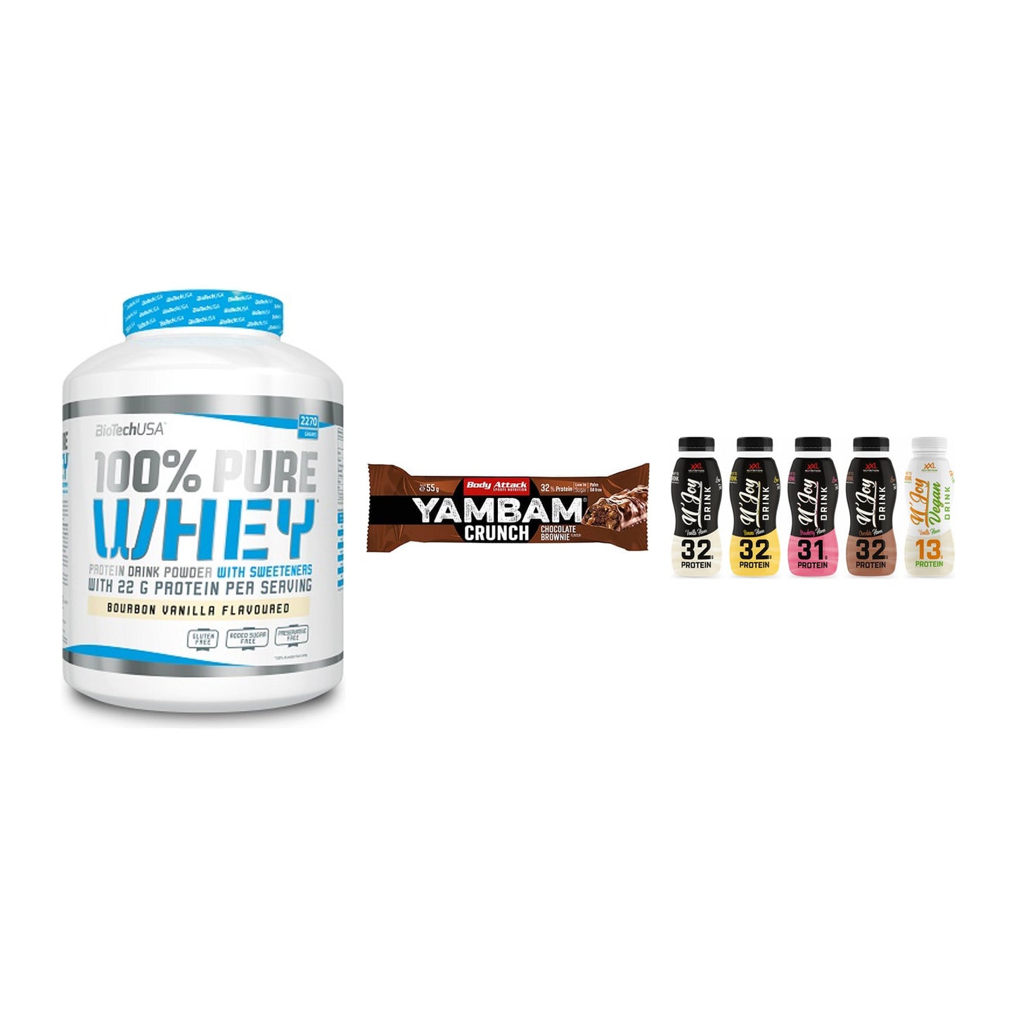 Schokolade Geschmacks-Trio: BioTech 100% + 3× Body Attack + 1 weitere – alle enthaltenen Artikel