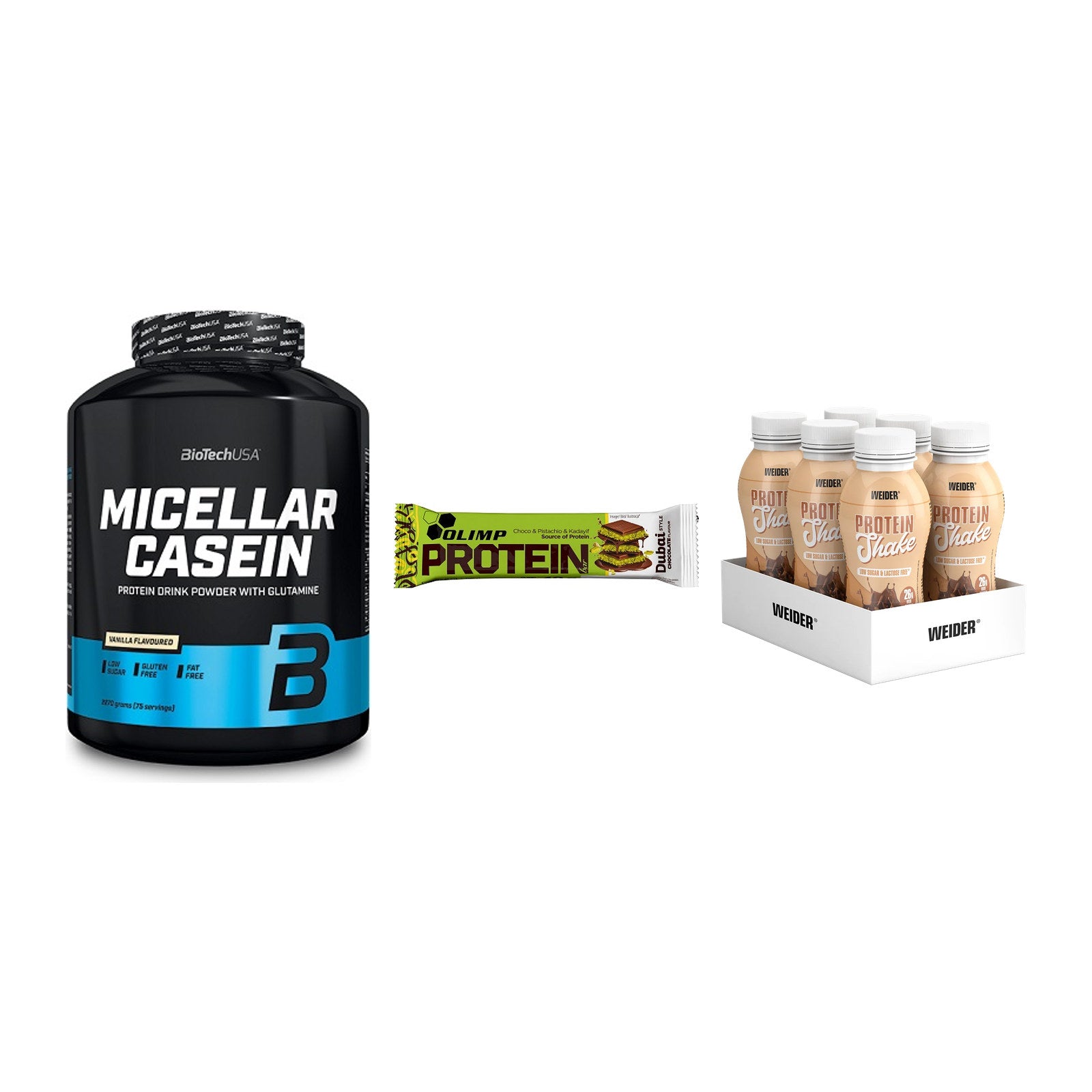 Schokolade Geschmacks-Trio: BioTech + 3× Olimp Protein + 1 weitere – alle enthaltenen Artikel