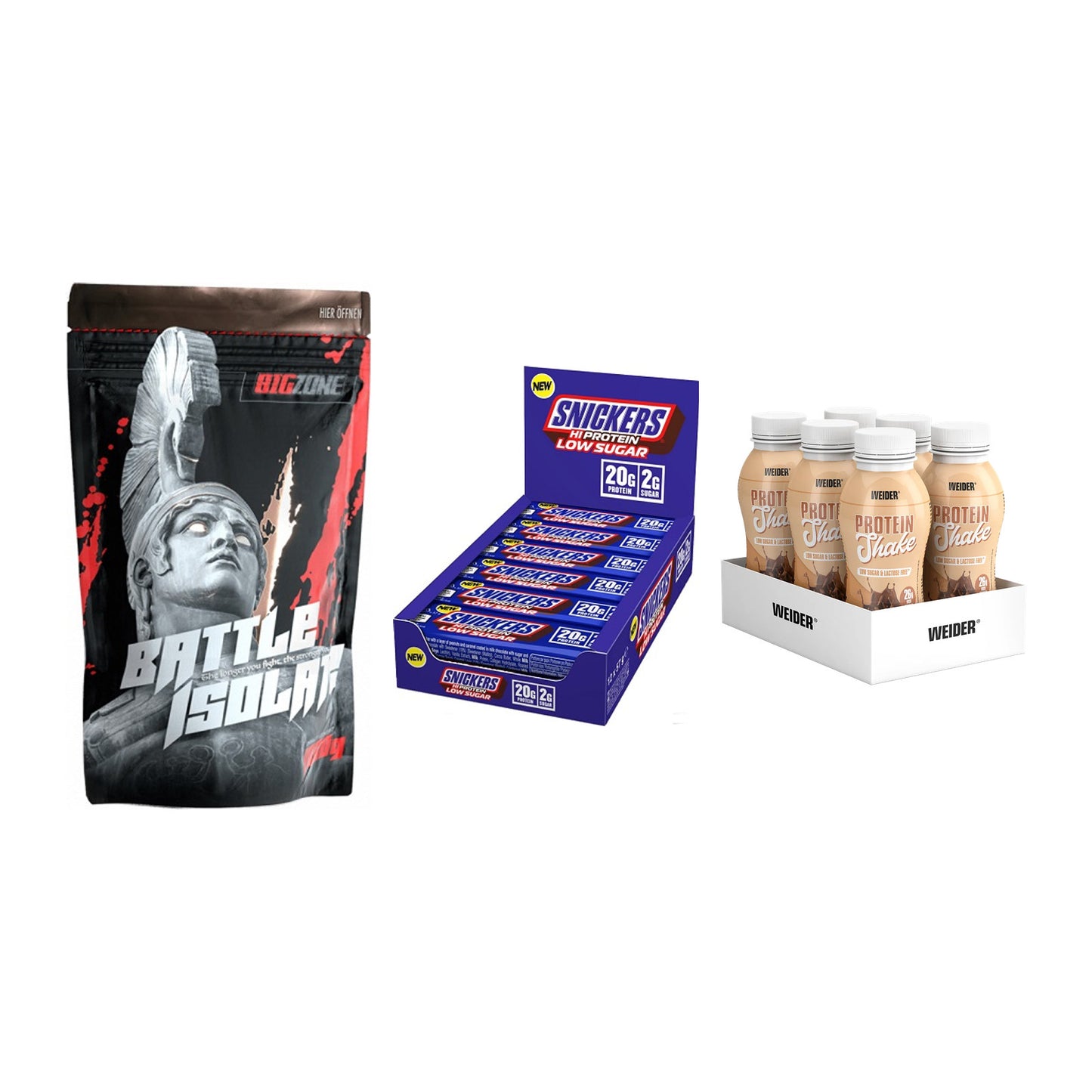 Schokolade Geschmacks-Trio: Big Zone + 3× Snickers LOW + 1 weitere – alle enthaltenen Artikel