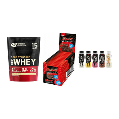 Schokolade Geschmacks-Trio: ON Whey Gold + 3× Mars High + 1 weitere – alle enthaltenen Artikel
