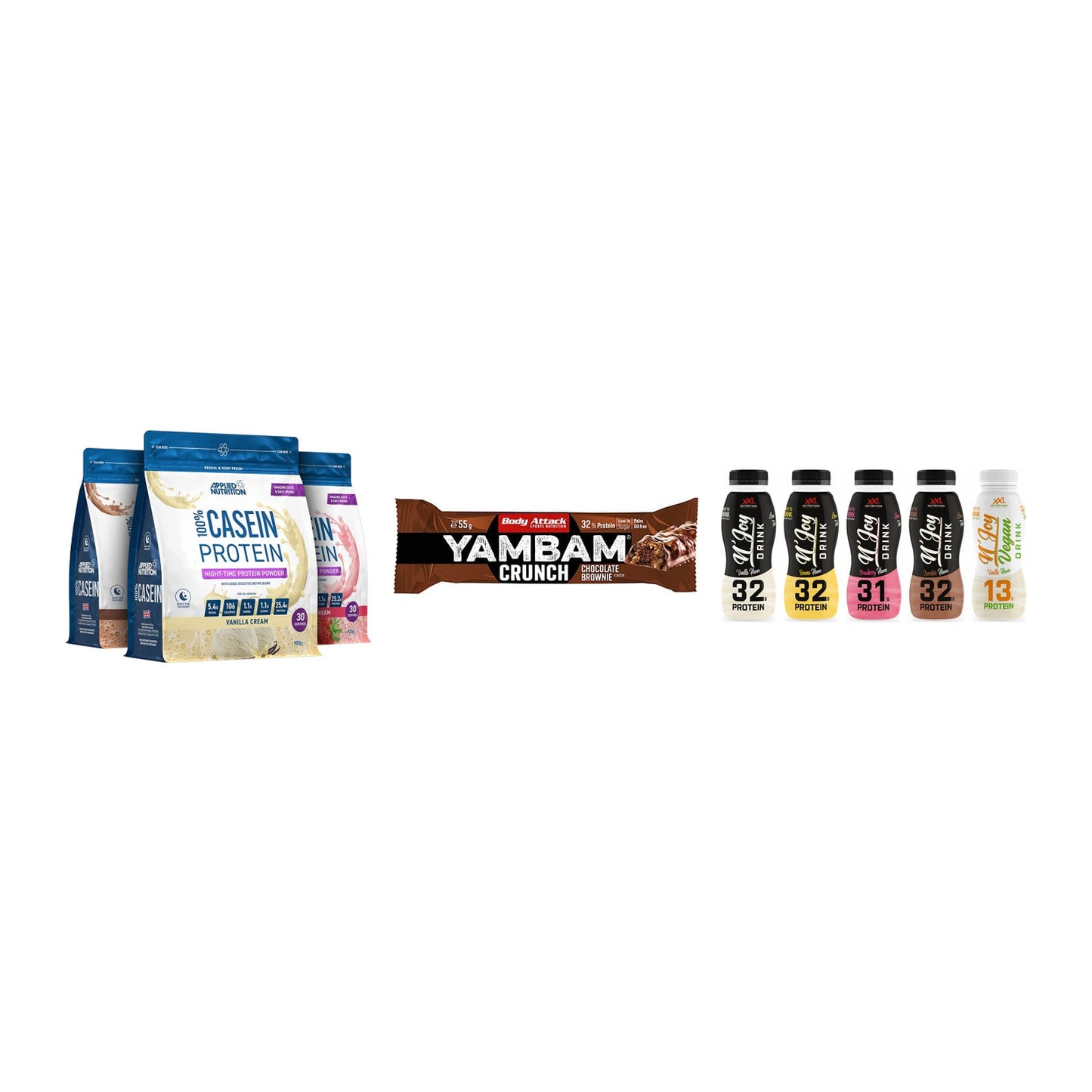 Schokolade Geschmacks-Trio: Applied + 3× Body Attack + 2× XXL Nutritio – alle enthaltenen Artikel