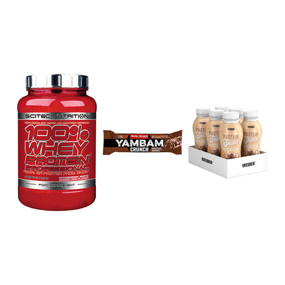 Schokolade Geschmacks-Trio: Scitec 100% + 3× Body Attack + 1 weitere – alle enthaltenen Artikel