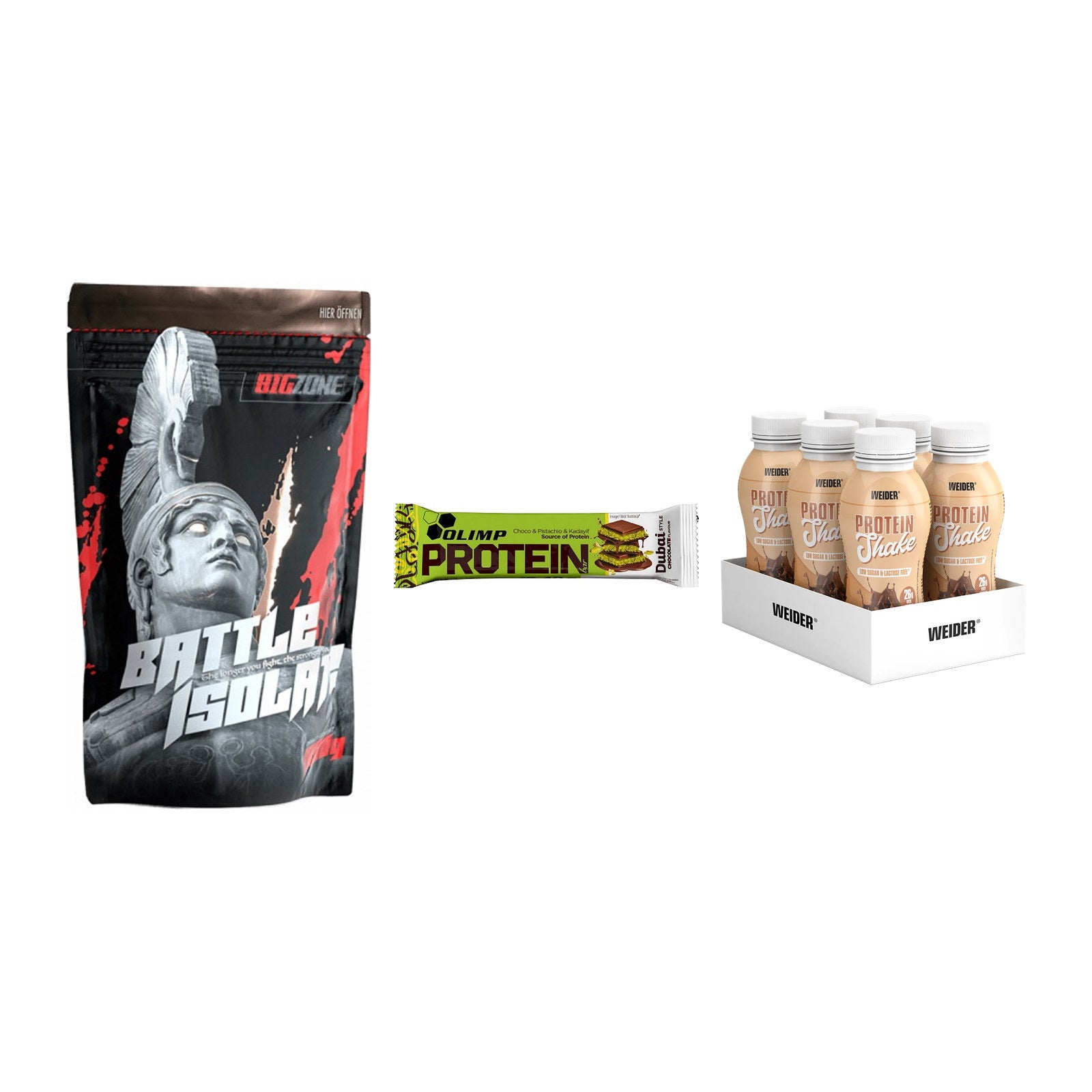 Schokolade Geschmacks-Trio: Big Zone + 3× Olimp Protein + 1 weitere – alle enthaltenen Artikel