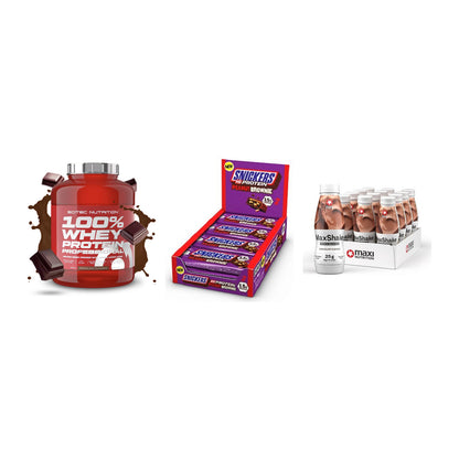Schokolade Geschmacks-Trio: Scitec 100% + 3× Snickers High + 1 weitere – alle enthaltenen Artikel