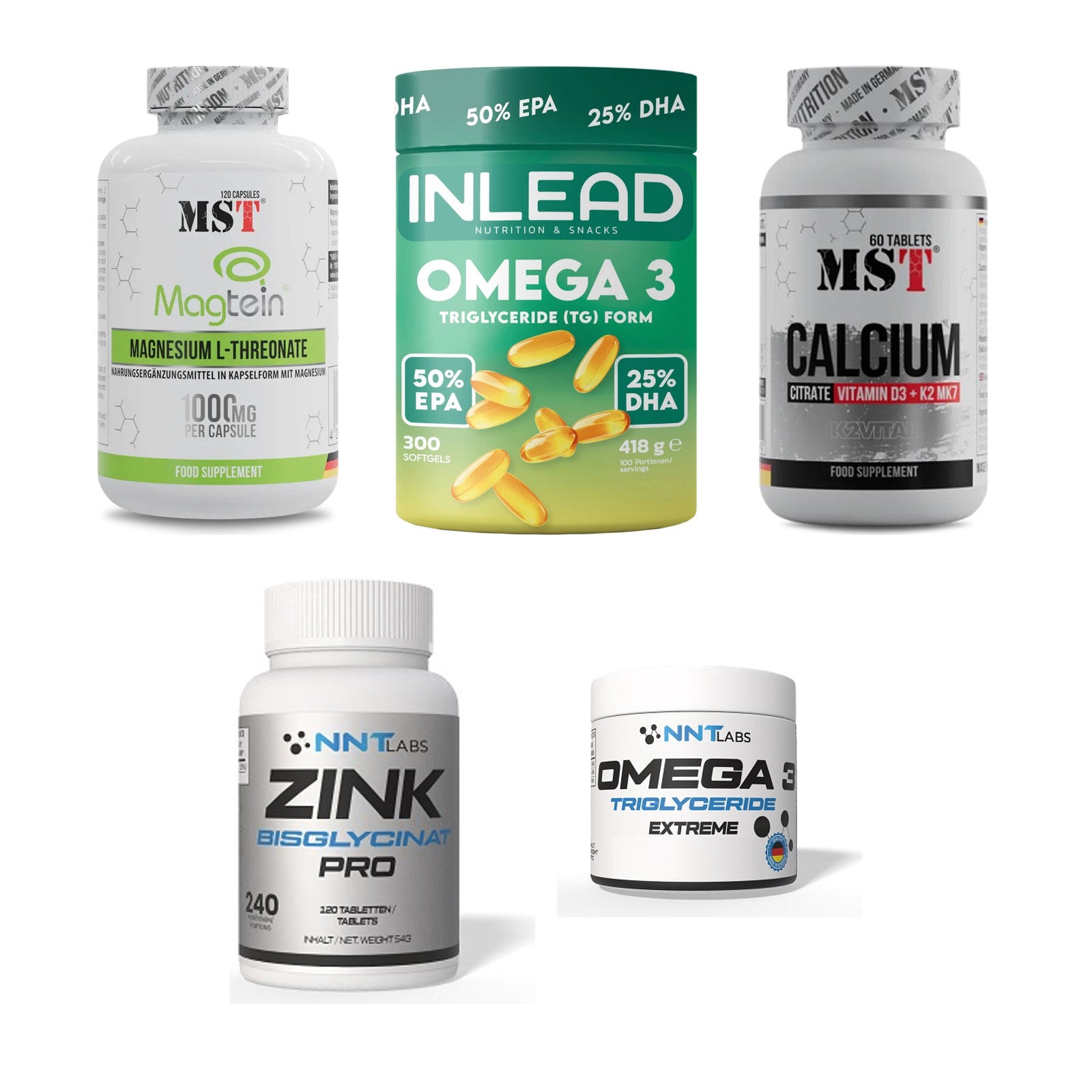 Gesundheits-Basisbox: MST Magnesium + INLEAD Omega-3 + 3 weitere – alle enthaltenen Artikel