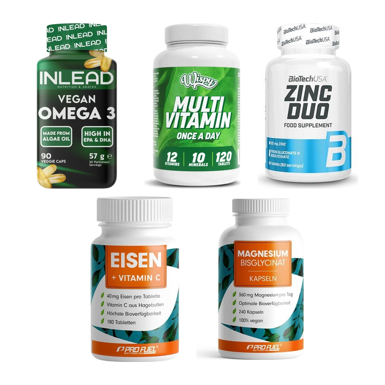 Gesundheits-Basisbox: INLEAD Vegan + Wispy Multivitam + 3 weitere – alle enthaltenen Artikel