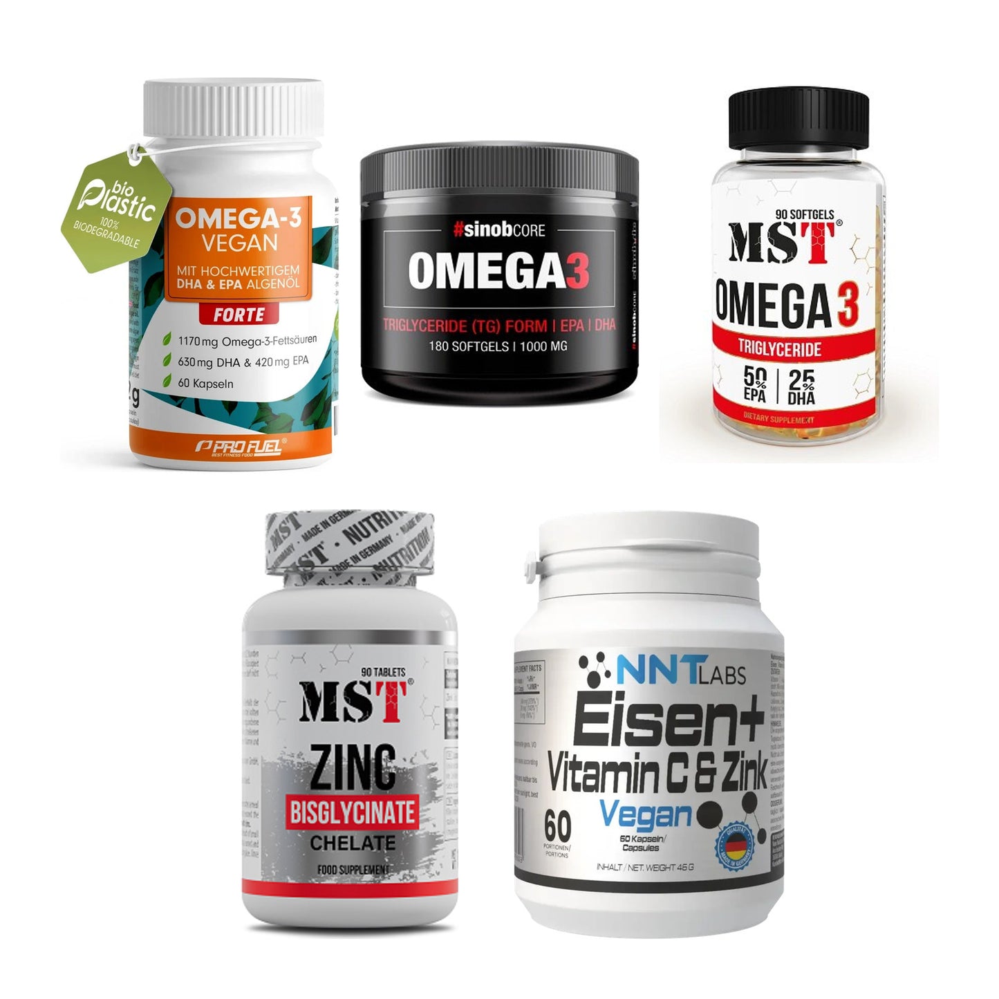 Gesundheits-Basisbox: ProFuel Omega 3 + Sinob Omega 3 + 3 weitere – alle enthaltenen Artikel