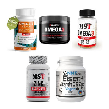 Gesundheits-Basisbox: ProFuel Omega 3 + Sinob Omega 3 + 3 weitere – alle enthaltenen Artikel