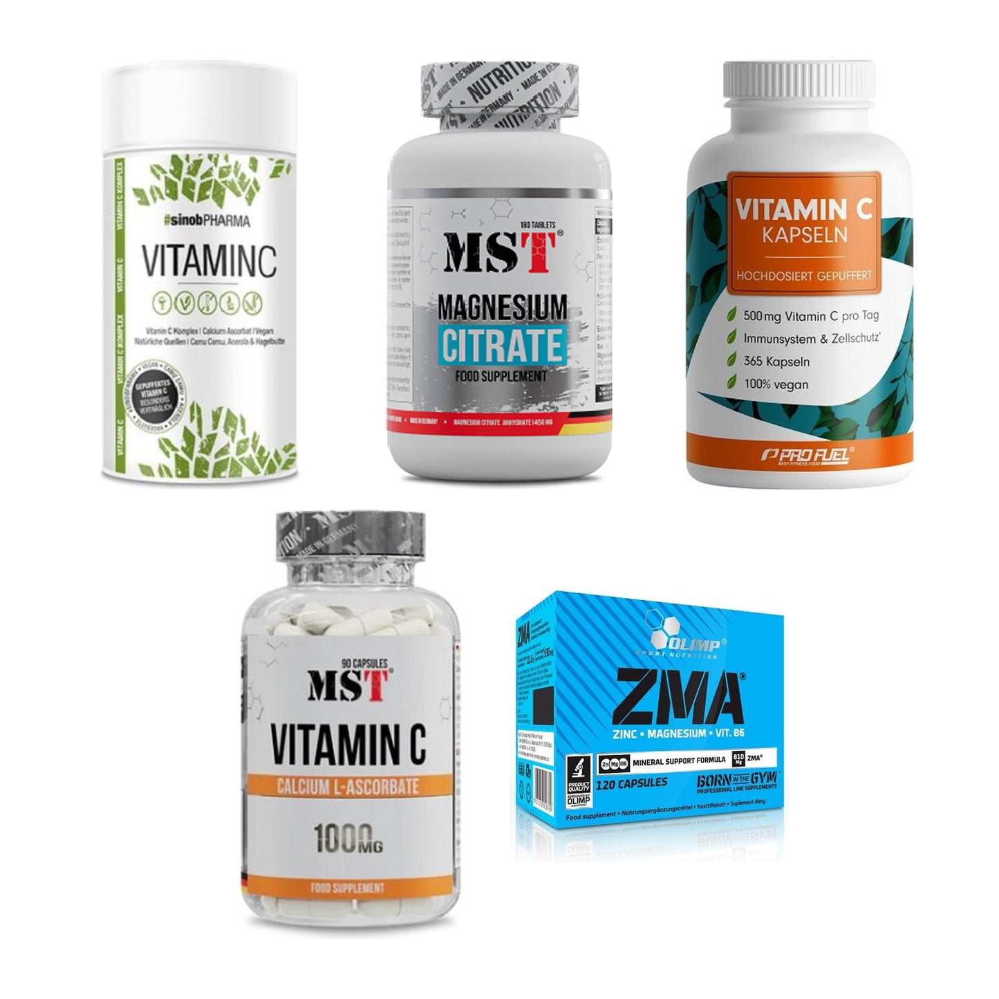 Gesundheits-Basisbox: Sinob Vitamin C + MST Magnesium + 3 weitere – alle enthaltenen Artikel