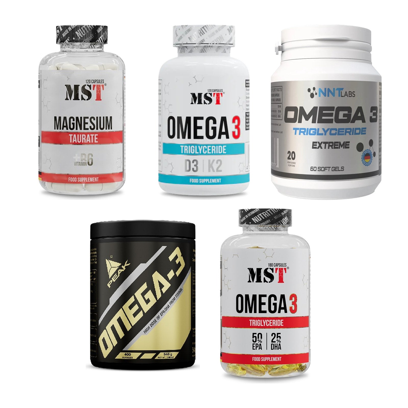 Gesundheits-Basisbox: MST Magnesium + MST Omega 3 500 + 3 weitere – alle enthaltenen Artikel