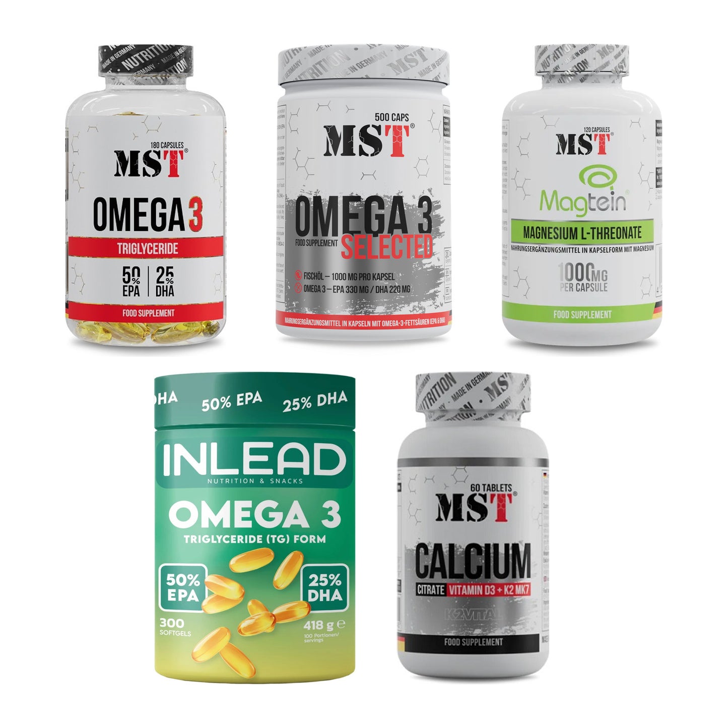 Gesundheits-Basisbox: MST Omega 3 TRIGLYCERIDE 75% 180 + 4 weitere – alle enthaltenen Artikel