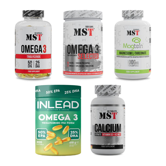 Gesundheits-Basisbox: MST Omega 3 TRIGLYCERIDE 75% 180 + 4 weitere – alle enthaltenen Artikel