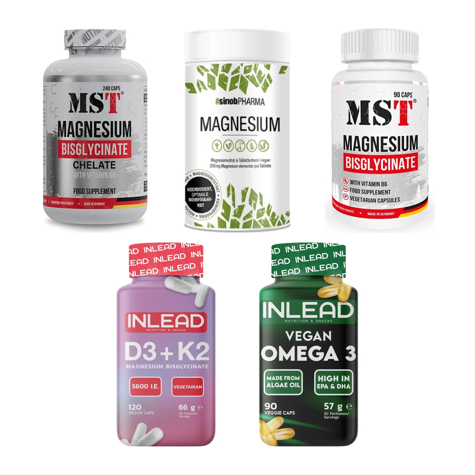 Gesundheits-Basisbox: MST Magnesium + Sinob Magnesium + 3 weitere – alle enthaltenen Artikel