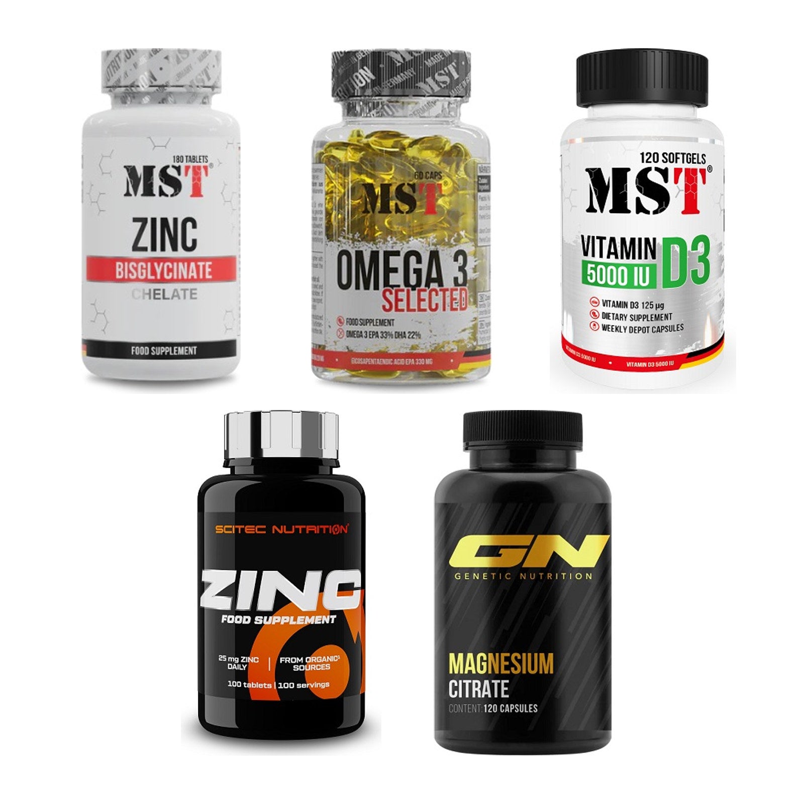 Gesundheits-Basisbox: MST Zinc Chelate + MST Omega 3 + 3 weitere – alle enthaltenen Artikel