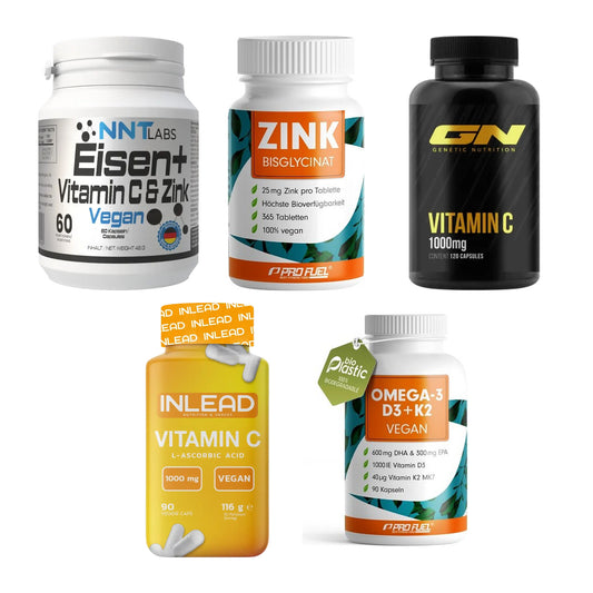 Gesundheits-Basisbox: NNT Eisen + ProFuel Zink + 3 weitere – alle enthaltenen Artikel