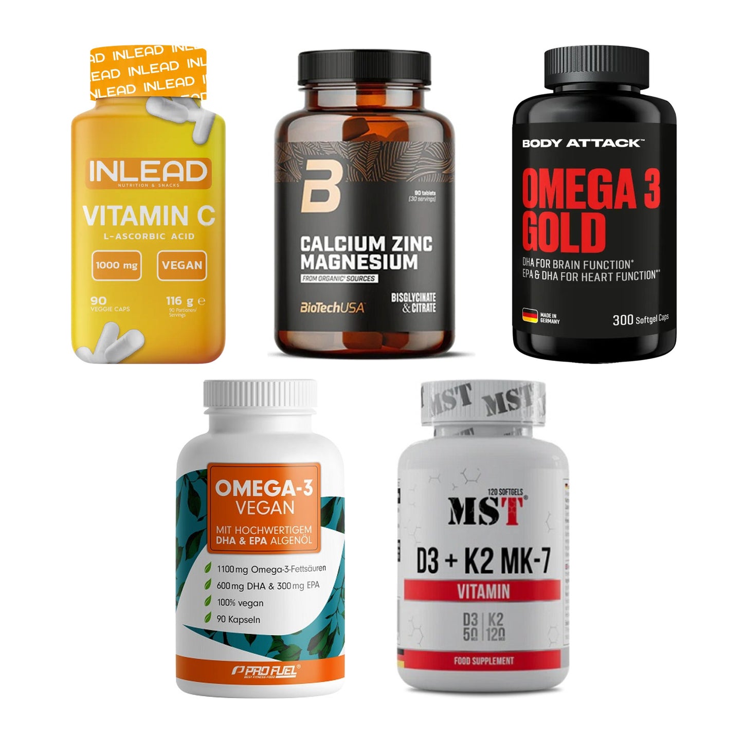 Gesundheits-Basisbox: INLEAD Vitamin C + BioTech Calcium + 3 weitere – alle enthaltenen Artikel