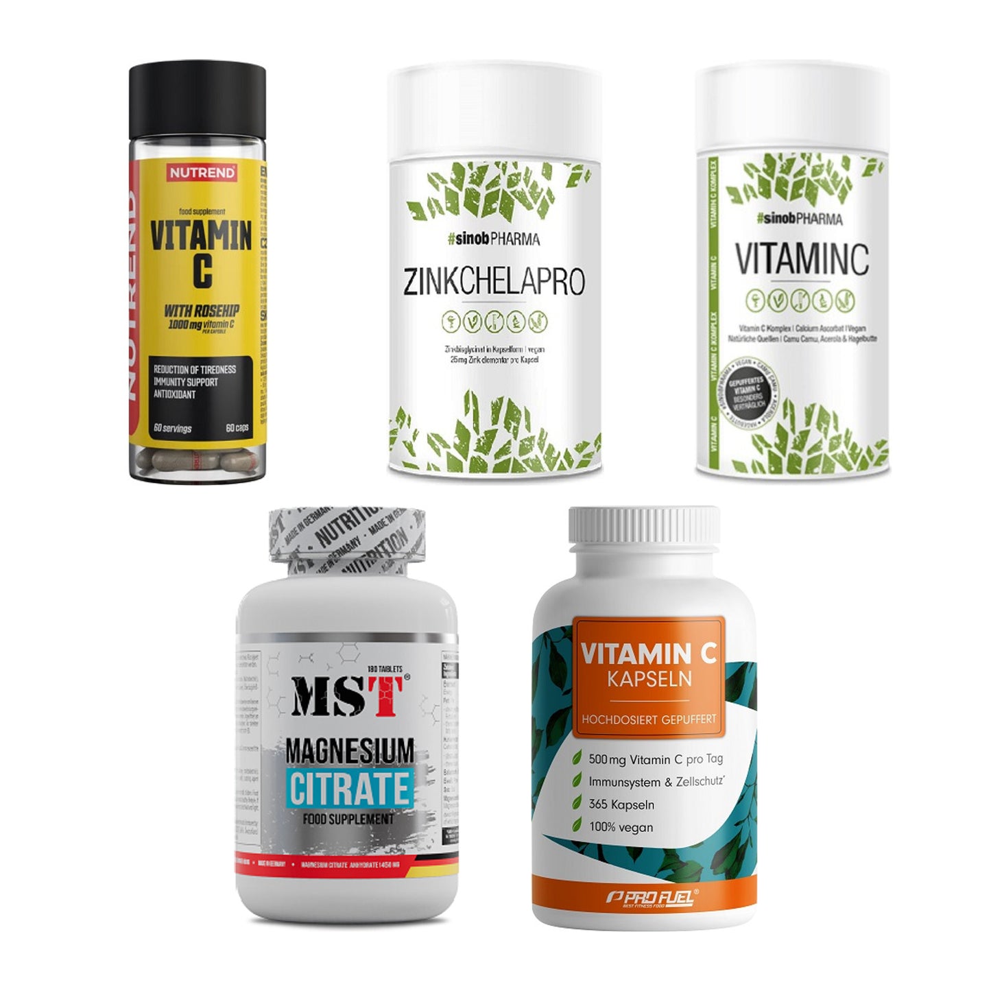 Gesundheits-Basisbox: Nutrend Vitamin + Sinob Zink + 3 weitere – alle enthaltenen Artikel
