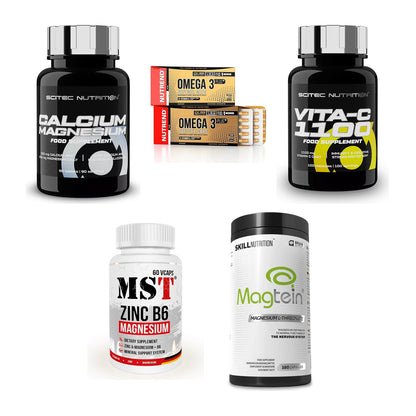 Gesundheits-Basisbox: Scitec Calcium + Nutrend Omega 3 + 3 weitere – alle enthaltenen Artikel