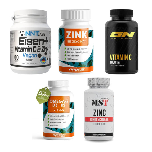 Gesundheits-Basisbox: NNT Eisen + ProFuel Zink + 3 weitere – alle enthaltenen Artikel